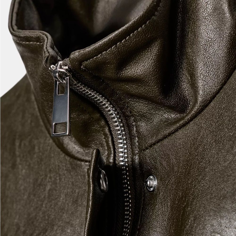 ZARA FAUX LEATHER HIGH COLLAR BOMBER JACKET - Picture 9 of 14